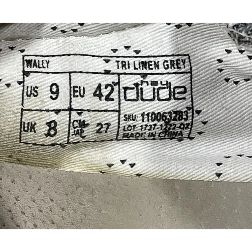 Hey Dude Men's Size 9 Wally -Tri Linen Grey Comfortable Casual Shoes